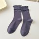 thumbnail image 1 of suxuMhao 5 Pares Calcetines con Volantes de Doble Capa, Calcetines de Algodón Suave hasta la Pantorrilla con Volantes Holgados y Puño Doblado Tipo Crew, Calcetines Casuales de Primavera Morados,, 1 of 2
