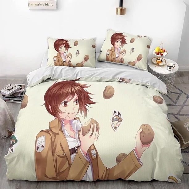 Attack- on G-iant Er-en Levi An-ime Soft 3D Printe-d Duvet- Cover B-edding Set with -Comfort-er Cover