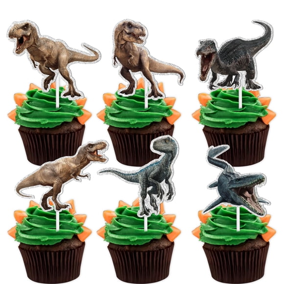 Decoración para cupcakes LETLIMIT con purpurina para baby shower con forma de dinosaurio, 18 unidade