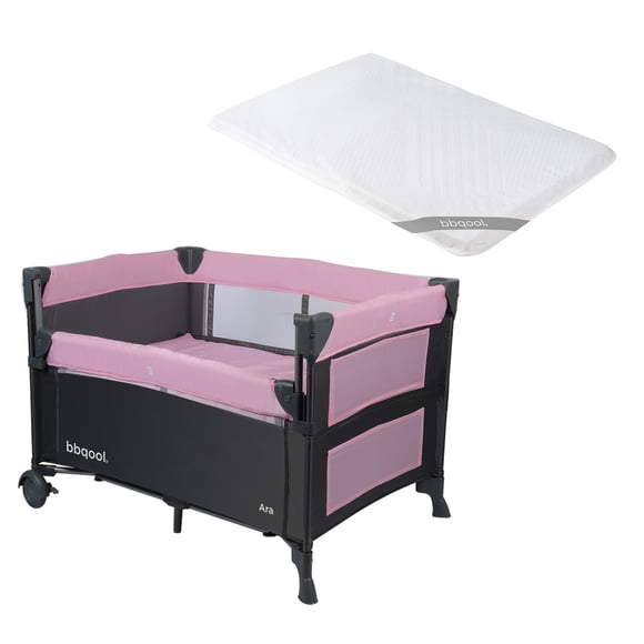 Cuna Playard Colecho Ara Rosado + Colchón de Viaje Plegable