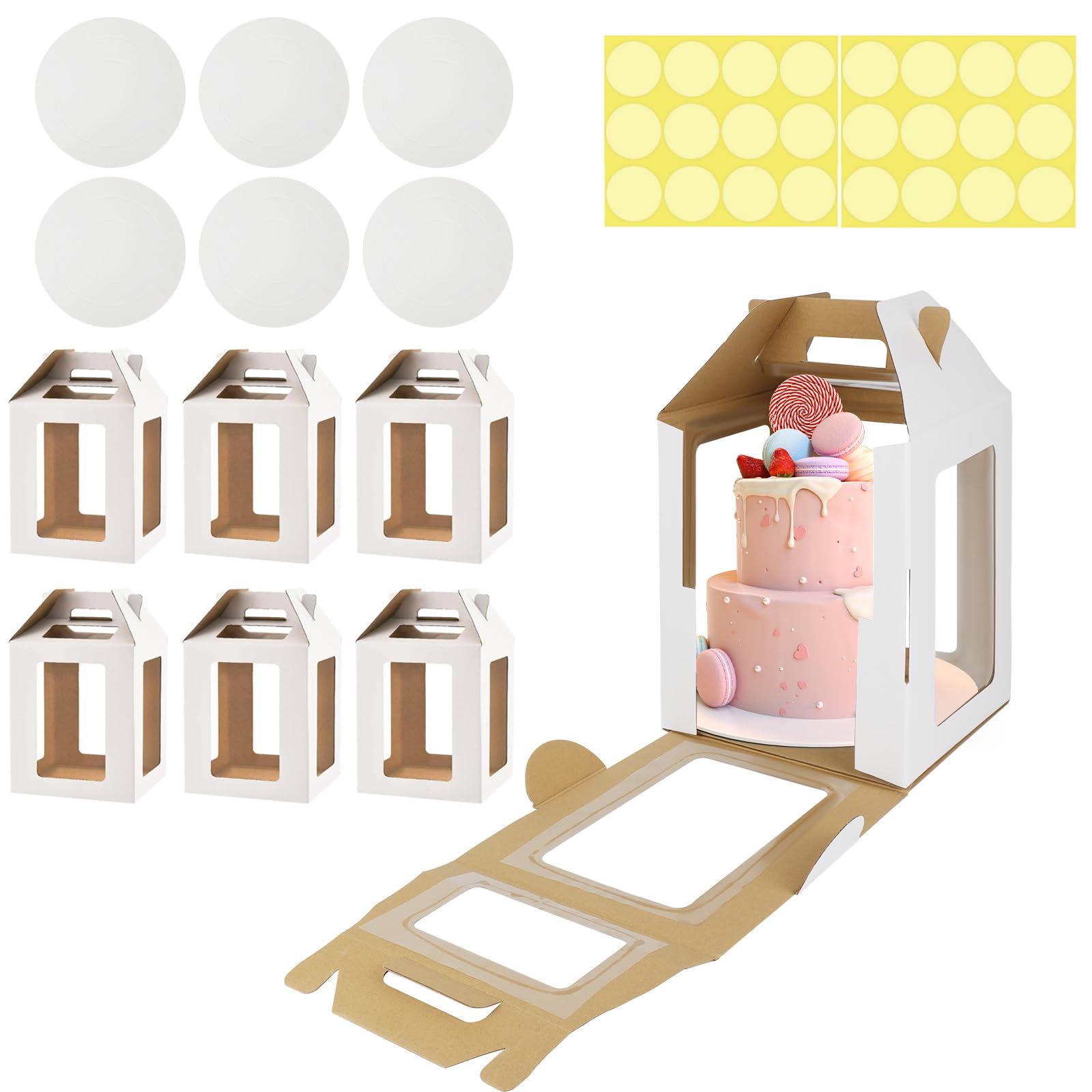 Genérico - Paquete De 6 Cajas Altas Para Tartas Con Tablas Para Tartas De 25 X 25 X 30 Cm, Color Blanco