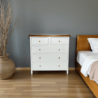 Arca Muebles - Cómoda De Madera 5 Cajones 100X40X100 Color Blanco Cubierta Café