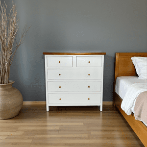 Arca Muebles - Cómoda De Madera 5 Cajones 100X40X100 Color Blanco Cubierta Café