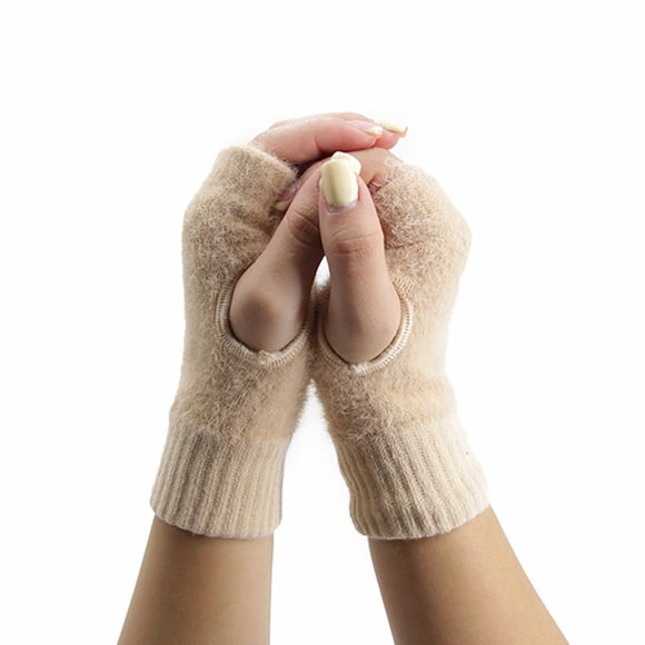 Guantes Mitones Peludos Cortos Térmicos Unisex Moda Invierno Crema Talla Única