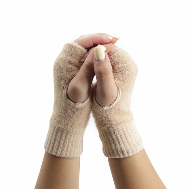 Guantes Mitones Peludos Cortos Térmicos Unisex Moda Invierno crema Talla Única