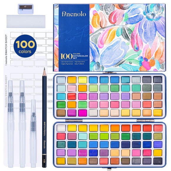 Set de acuarelas Finenolo de 100 colores con metálicos y más