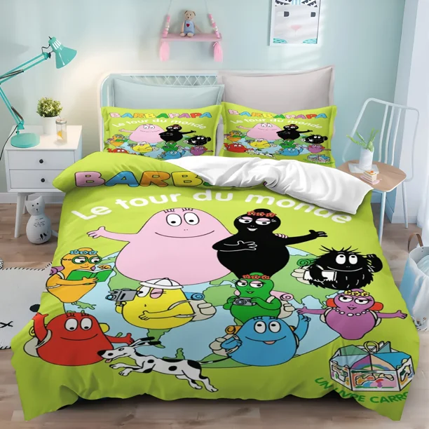 Barbapapa Duvet Cover Cartoon 3-Piece Set Children Cute Polyester Soft Breathable Comforter Animation Bedding Bed Sheets