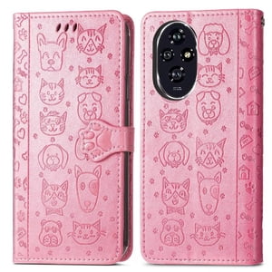 Funda Cartera Foxdock Para Honor 200 , Flip Pu Con Relieve De Gatos Y Perros, Tarjetero Y Soporte