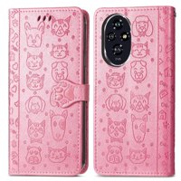 Funda Cartera Foxdock Para Honor 200 , Flip Pu Con Relieve De Gatos Y Perros, Tarjetero Y Soporte