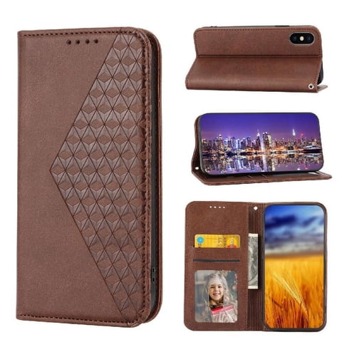Funda Flip Foxdock Para Iphone X/Xs , Estilo Billetera Con Diseño Rombo, Correa De Mano Y Soporte, Uso Diario