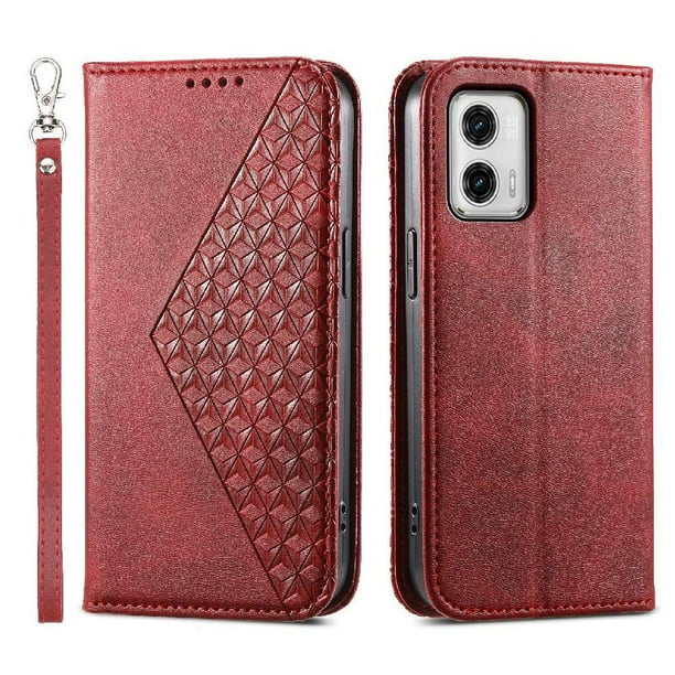 Funda Flip FOXDOCK para Motorola Moto G73 , Estilo Billetera con Diseño Rombo, Correa de Mano y Soporte, Uso Diario