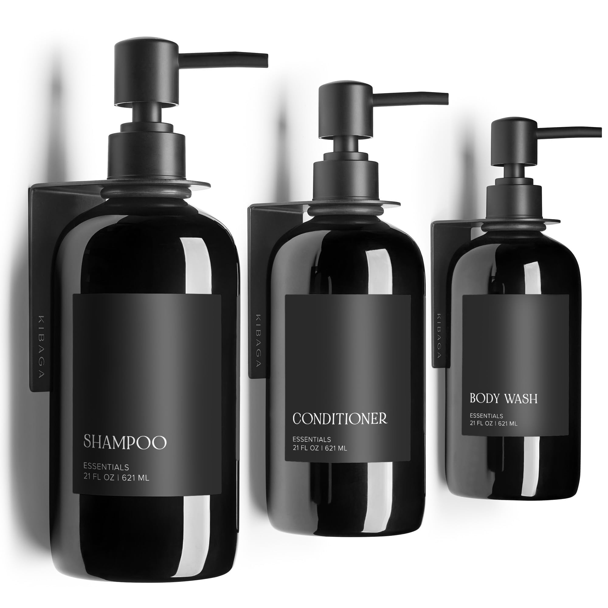 Set Dispensador De Champú Y Acondicionador Kibaga 630 Ml X3 Montaje En Pared