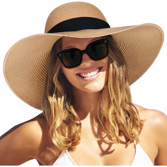 FURTALK Sombrero de Paja para Mujer, Ala Ancha y Flexible para Verano