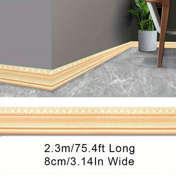 1pc Self-Adhesive Flexible Foam Molding Trim, 90"x 3" 3D Sticky Decorative Wall Trim Lines Skirting Baseboard Border, Waterproof Wallpaper For Living Room And Home Decorations