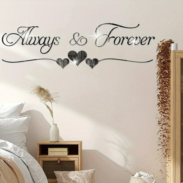 15pcs Romantic Love Quote Mirror Stickers, 3D Mirror Wall Sticker, Removable DIY Decal Mural Wallpaper For Room Bedroom Living Room Background Wall Arrangement, Self-adhesive Acrylic Decorative Wall