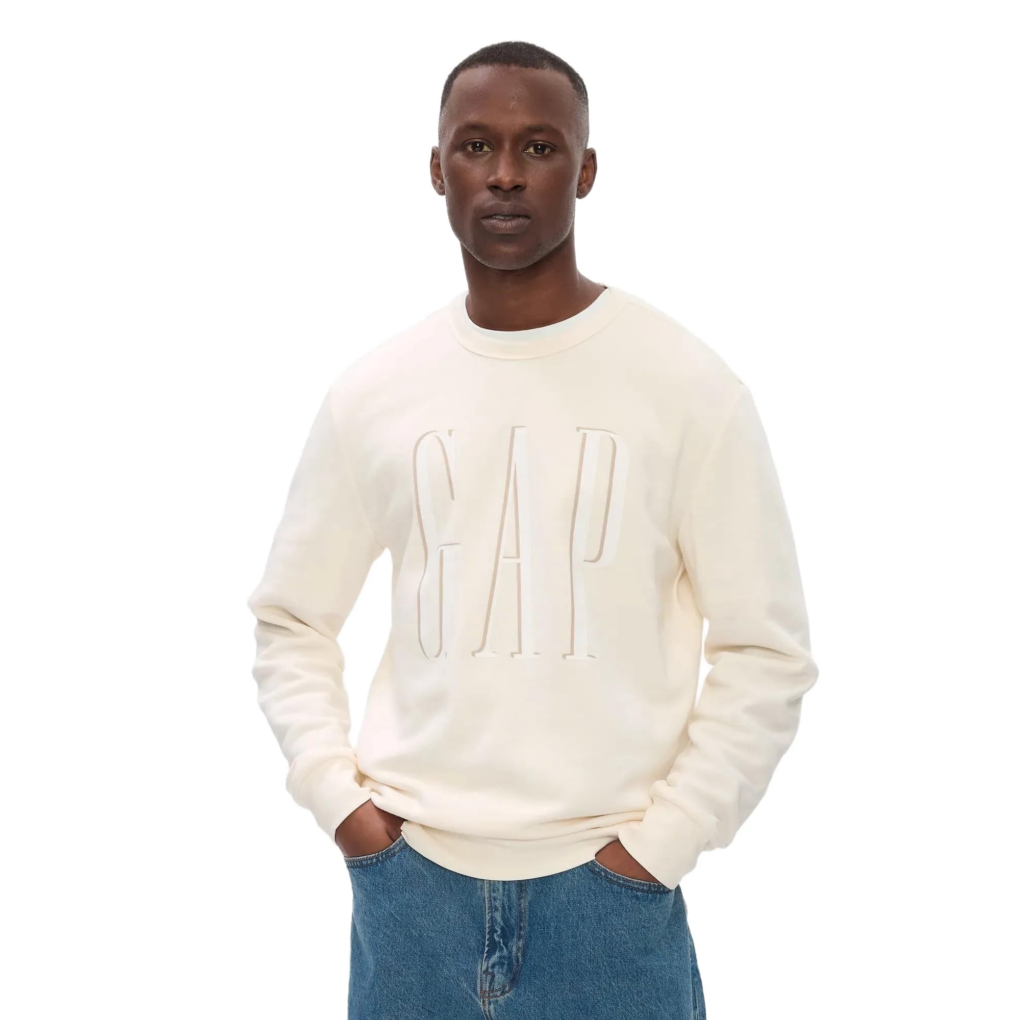 Sudadera Gap Logo Fleece Crew Para Hombre Ivory Frost Xxl