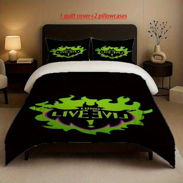 1 Quilt Cover + 2 Pillowcases | Long Live Evil Flame Words Theme Bedding Set Soft and Comfortable Suitable for All Seasons