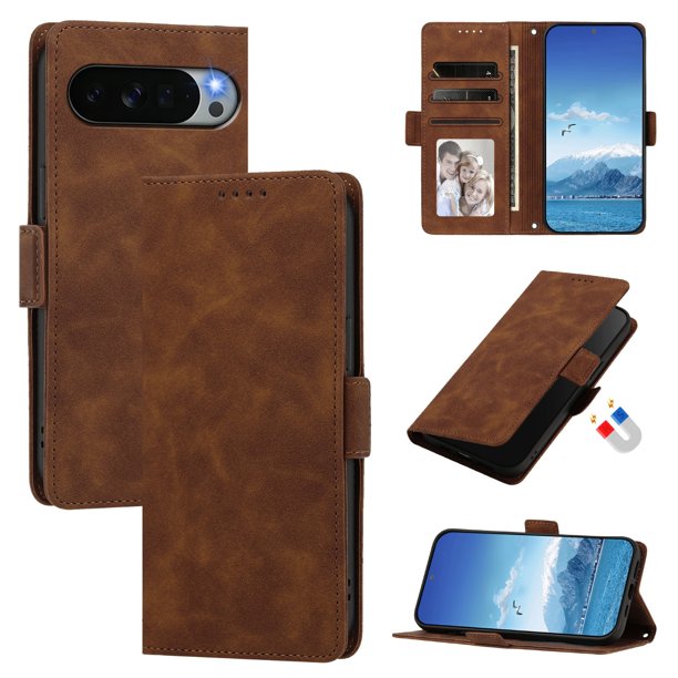 Funda Billetera Delgada para Google Pixel 11 Pro XL con Ranuras y Soporte Marrón
