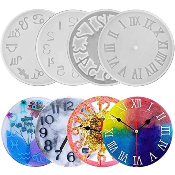 Molde para resina KISSNOWY 15 cm Pack de 4 Caras de Reloj DIY