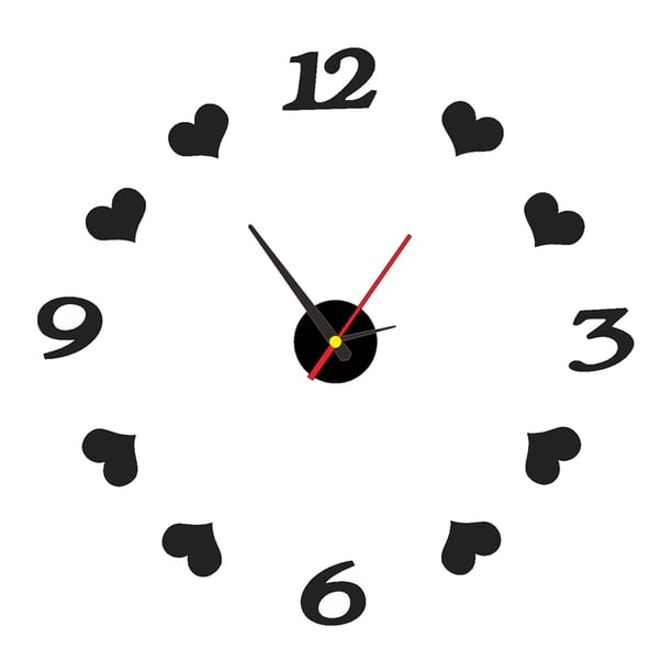 Reloj de pared 3D grande creativo Decoración de pared decorativa con números Reloj de pared sin marco Kit de reloj de bricolaje para decoración de Negro