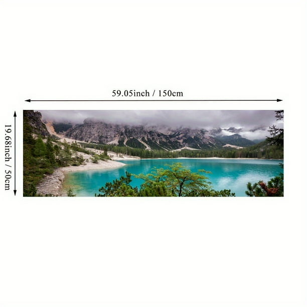 1pc Canvas Painting, Lake Forest Mountain Scenery Painting, Wall Art Decor, For Living Room, Bedroom, No Frame, 19.68*59.05inch