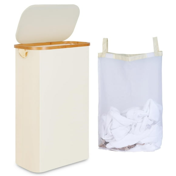 Cesto de lavandería ieGrow Slim con tapa y bolsa interior extraíble de 60 litros