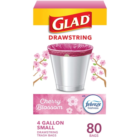 Bolsas de basura Glad Odorshield, 4 litros, flor de cerezo rosa, 80 unidades