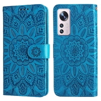 Funda Tipo Cartera Foxdock Para Xiaomi 12 , Diseño Girasol En Relieve, Cuero Pu, Cierre Magnético, Soporte Y Tarjetero