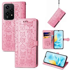 Funda Cartera Foxdock Para Honor 200 Lite , Flip Pu Con Relieve De Gatos Y Perros, Tarjetero Y Soporte