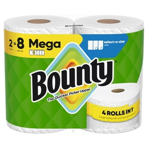 Toallas De Papel Bounty Select-A Size, 2 Mega Rollos = 8 Normales