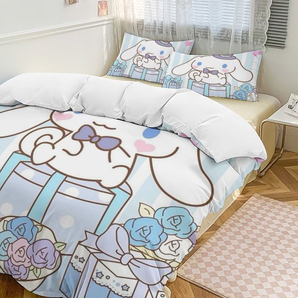 Cinnamoroll 3-Piece Twin Bed Set - Includes 1 Single Comforter And 2 Pillowcases Bedding - Fade Resistant Microfiber - Cinnamoroll