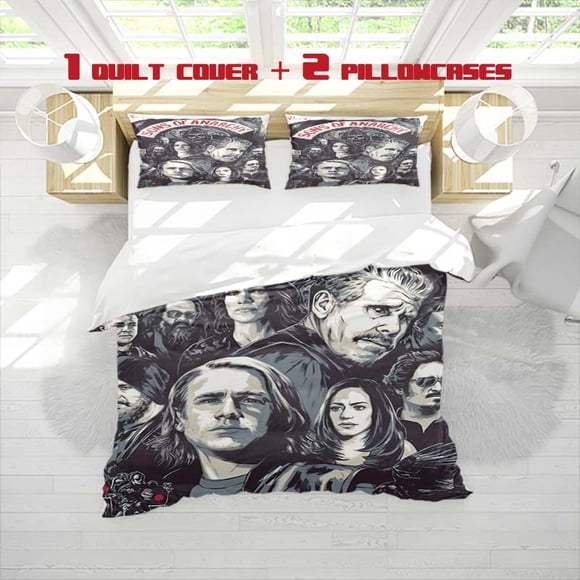 3pcs Sons of Anarchy Printed Bedding Set Featuring a Soft Duvet Cover and Two Pillowcases