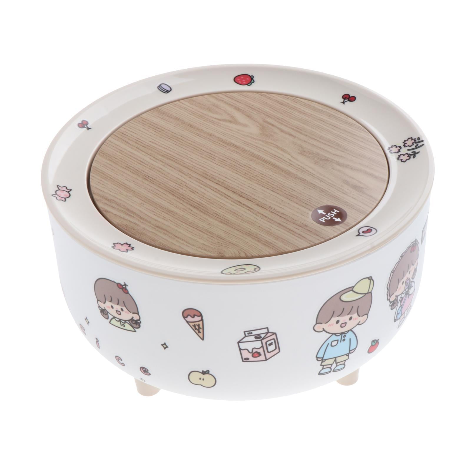 Magideal - Cubo De Basura De Escritorio Con Tapa De Con Bolsa De Basura, Estante De Almacenamiento, Escritorio De Basura , Madera Bnca Madera Blanca