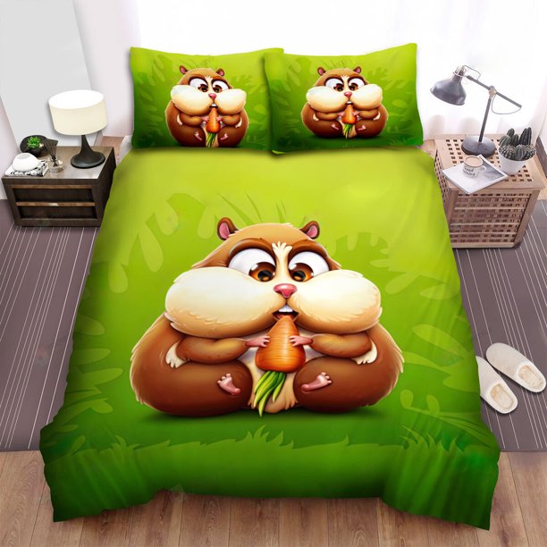 The Hamster Enjoying His Carrot Full Bedding Duvet Cover Set 3-Piece Bedding Set (1 Duvet Cover + 2 Pillow Shams)