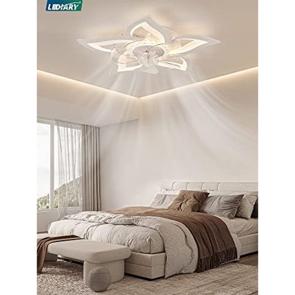 Ventilador de Techo LEDIARY Flor de 27 Pulgadas con LED y Control Remoto Blanco