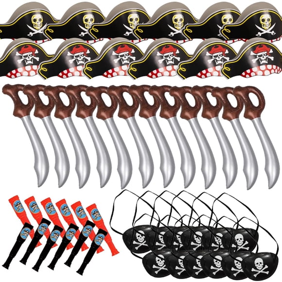 Set de sombreros de fiesta Funny Pirate, 48 unidades, para niños, con parches y espadas