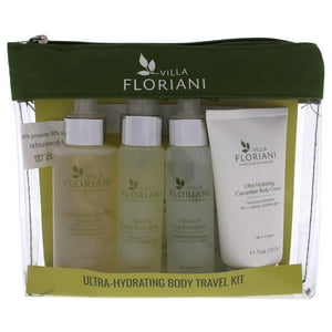 Villa Floriani - Kit De Viaje Corporal Ultrahidratante De Para Unisex: Gel De Ducha De Pepino Revitalizante, Crema Corporal De Pepino Ultrahidratante, Spray Corporal Satinado Con Aceite De Oliva