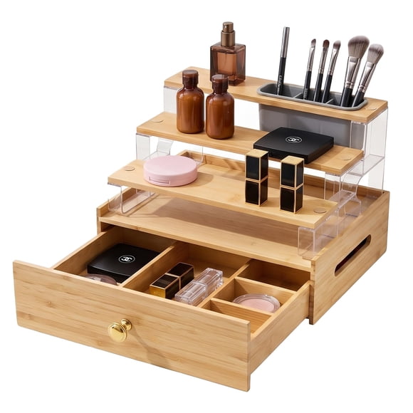 Organizador junyuan de bambú 23 cm x 30 cm con cajón de 6 compartimentos