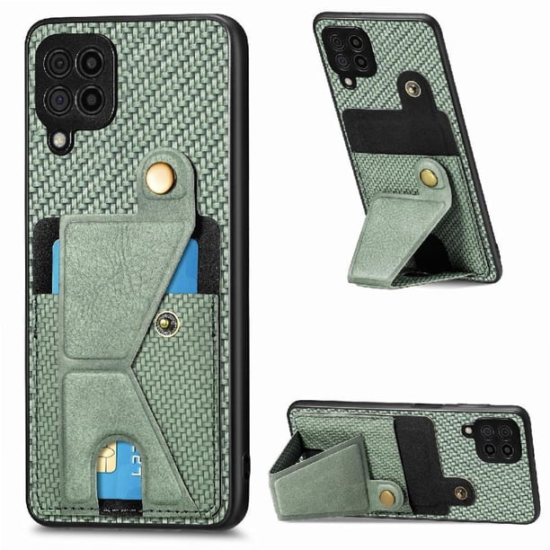 Funda Resistente para Samsung Galaxy A22 4G con Tarjetero y Soporte, Diseño Magnético Verde