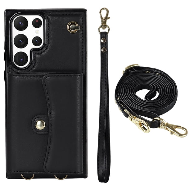 Crossbody PU Leather Phone Case For Samsung Galaxy S23 S22 Plus Note 20 Ultra Wallet Card Slots Magnetic Lanyard Cover