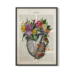 Creango - Cuadro Poster Enmarcado Corazon Y Flores Decorativo