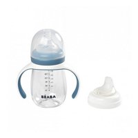 Beaba - Mamadera De Aprendizaje Con Chupete Y Boquilla De Silicona Suave Azul