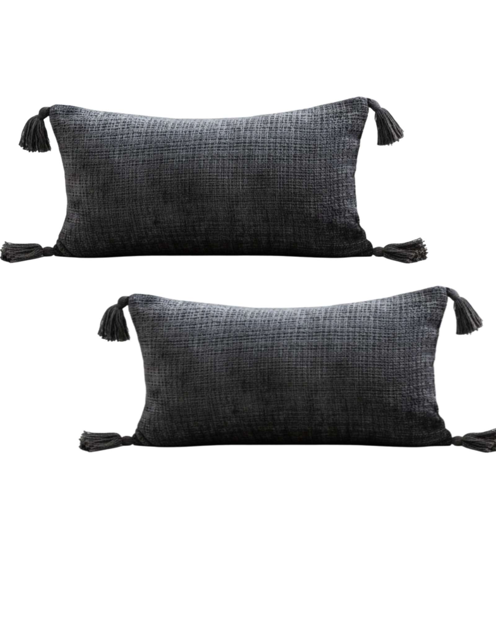 Genérico - Set De 2 Fundas De Cojin Chenille Con Borlas 30X50 Gris