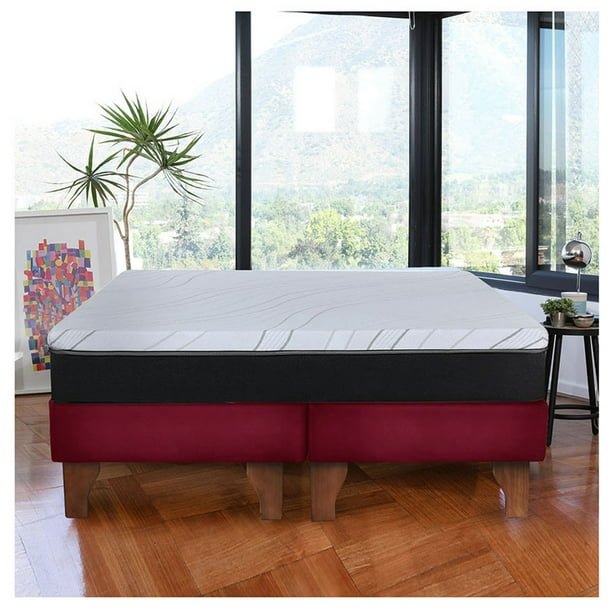 Cama Europea Zen Pro Colchon Resortes 2 Plazas Base Dividida Tela Burdeo