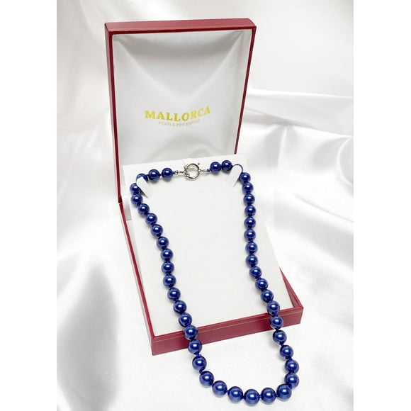 Collar Perla Azul 10mm 45cm Broche Timón Acero 316l