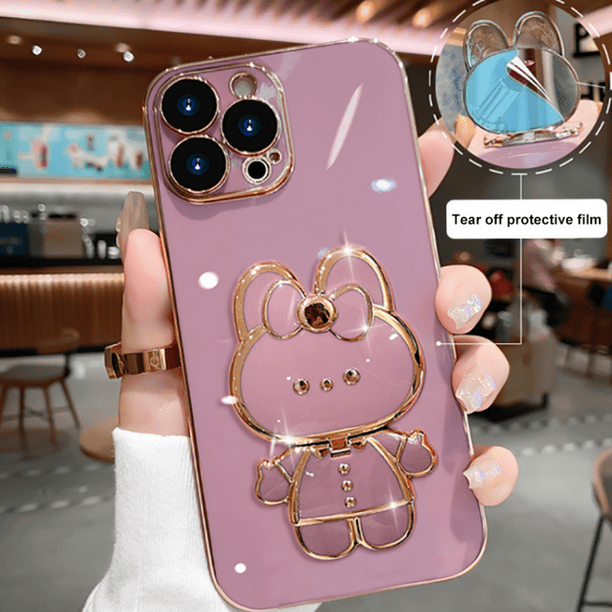 Electroplated Flipped Rabbit Mirror Stand Phone Case For IPhone 14/14Pro/14Pro Max, 13/13Pro/13Pro Max, 12/12Pro/12Pro Max, 11/11Pro Max