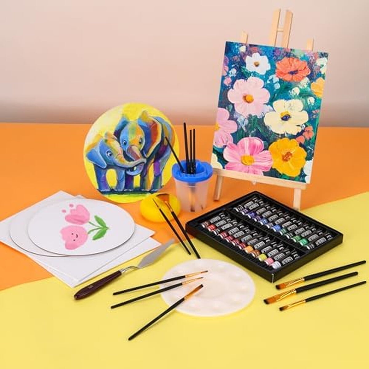Set Pintura Acralica Esrich 57 Piezas 24 Colores Profesional