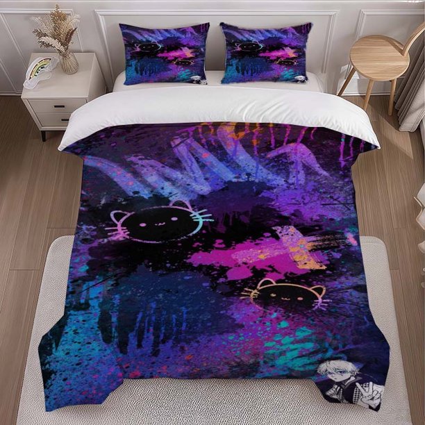 Neon Graffiti Wallpaper Printed Duvet Cover Set Three-Piece Bedding Set with 1 Duvet Cover and 2 Pillowcases