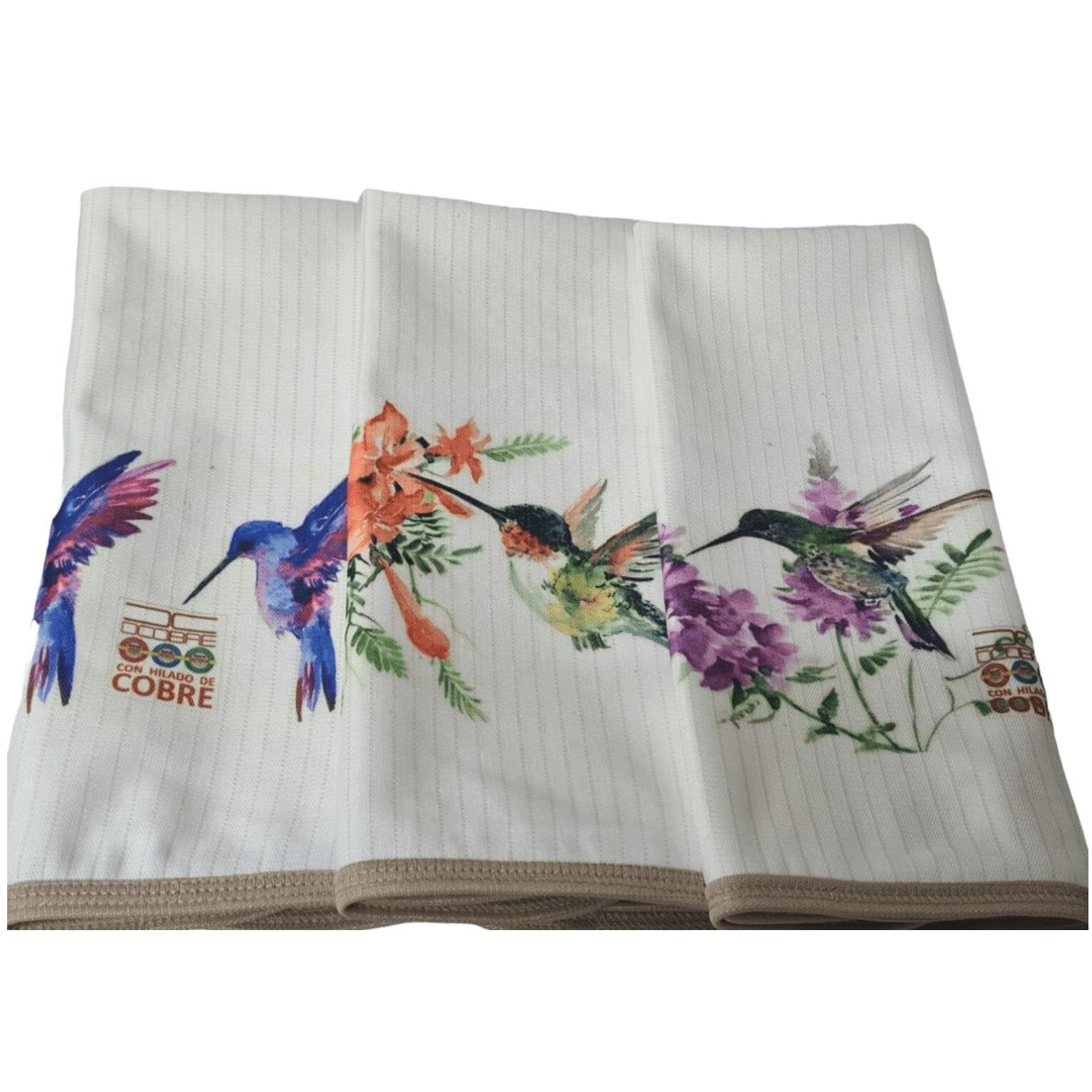 Dcobre - Pack 3 Paños De Cocina Cobre, Colibrí Flor