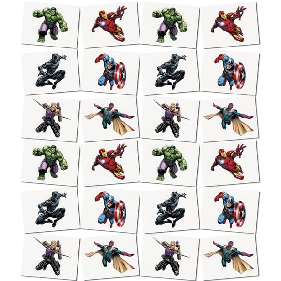 Tatuajes temporales Unique Avengers, 24 unidades, surtido